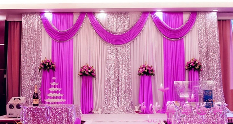 

10*10Ft Express free 3x6 meter shipping ice silk wedding stage backdrops decoration romantic wedding curtain with swags sequins