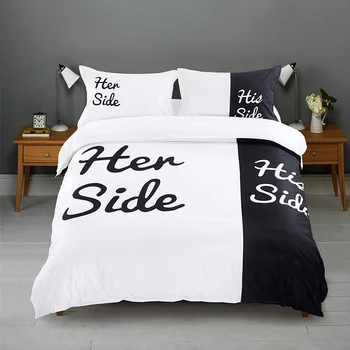 

Black and White Her Side His Side Bedding Set Queen/King Size Double Bed 3pcs/4pcs Bed Linen Couples Duvet Cover Set