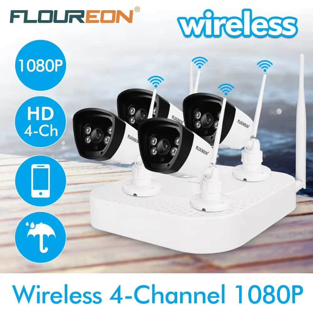 Floureon 4CH беспроводной CCTV 1080 P DVR комплект 4 шт. открытый Wifi 720 P IP камера наблюдения для безопасности видеокамера сетевой видеорегистратор Система очистки