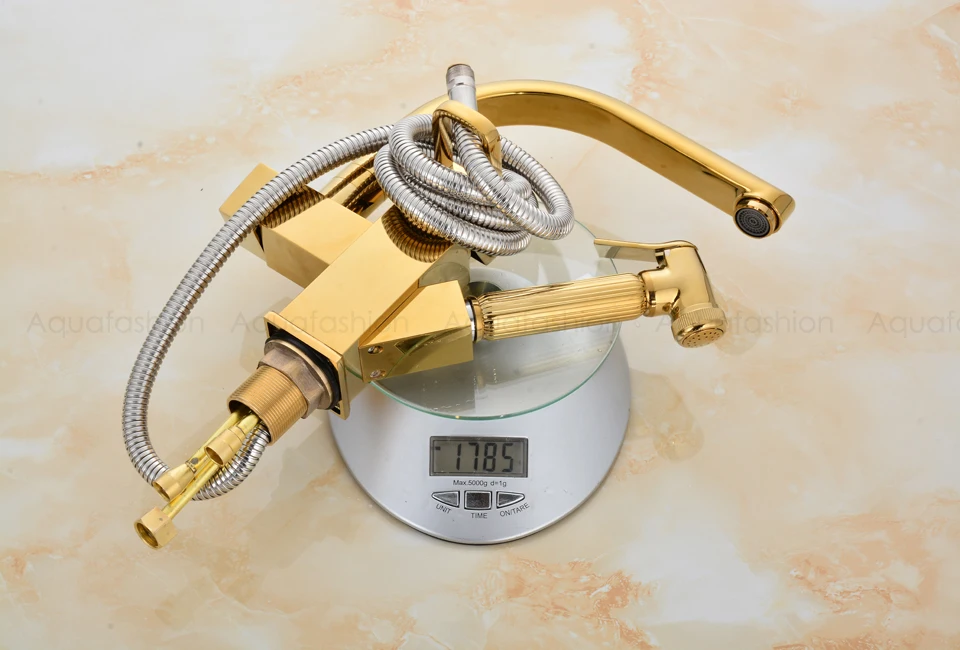 Contemparory Pull Out Kitchen Mixer Faucet Brushed Nickel Double Spout Mixer Tap Brass Kitchen Faucets Deck Mounted (15)