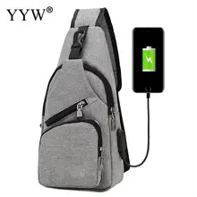 Повседневная мужская нагрудная сумка, парусиновая зарядка через Usb, сумки-мессенджеры для мужчин, модная дорожная мужская сумка через плечо, серая сумка для мужчин