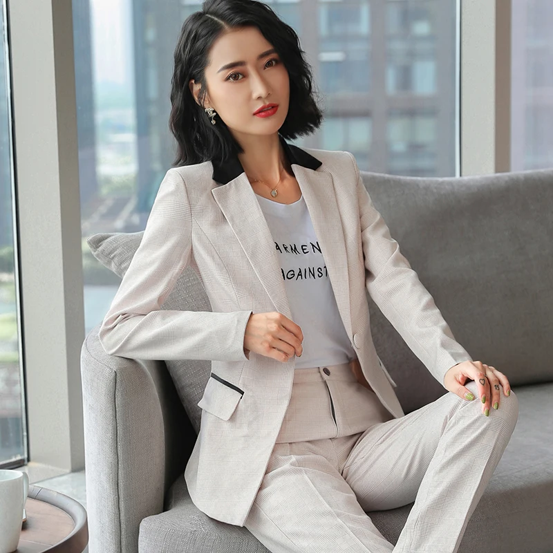 Large Size XXXXXL pants suits elegant woman Plaid 2 piece Set Formal Ladies Business Work Wear Jacket with Trousers Sets