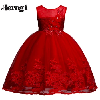 

Berngi Girl Summer Lace Embroidery Dresses For Girls Elegant Wedding Princess Party Evening Dress Children's Clothing