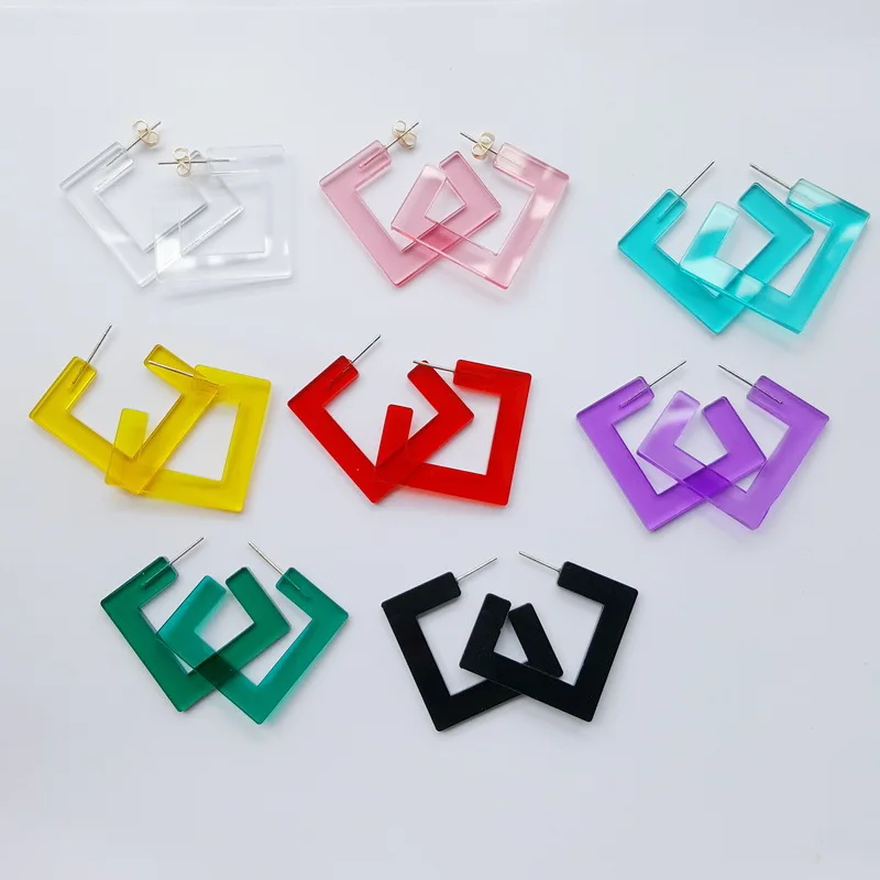 

Earrings Fashion Acrylic Transparent Round Love Square Pink Geometry Exaggerated Earrings for Women Summer New Acetate Earrings
