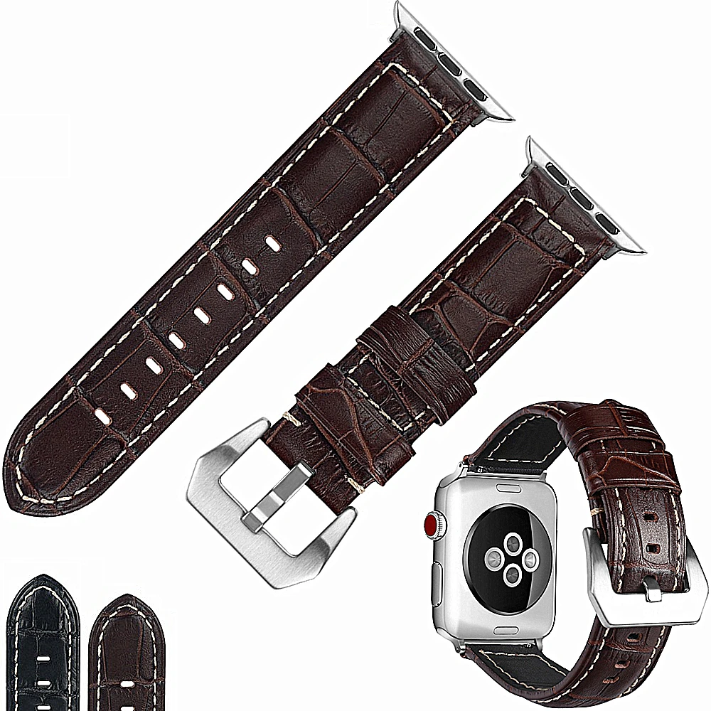 

for Apple Watch Bamboo Texture lines Square Buckle Watch Bracelet Genuine Leather Band Strap for iwatch Series 3 2 1 42MM 38MM