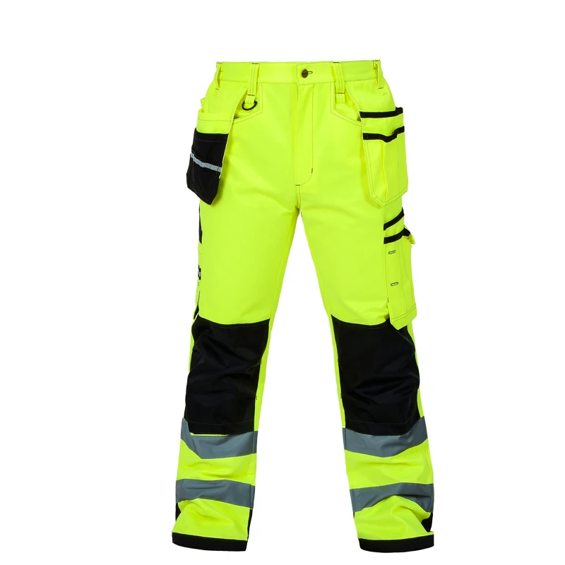 Bauskydd Men Working Pants Reflective High visibility Multi-pockets Work Trousers With Knee Pads Workwear Safety Cargo Pants