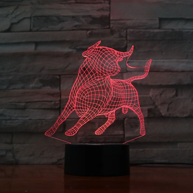 

bullfighting LED Night Light 3D Illusion 7 Color Changing Decorative Light Child Kids Girl Gift Animals Desk Night Lamp Cattle