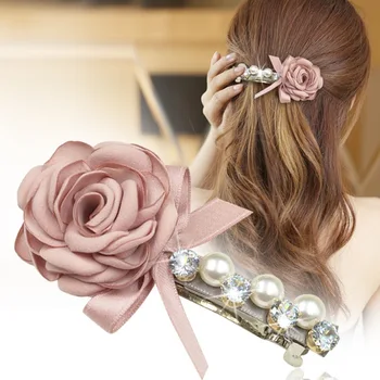 Online Koreanische Handgemachte Kopfschmuck Erwachsene Haar Clip Pull-up Kopf Stoff Blume Perle Frühling Clips Hiarpin Hochzeit Frauen Zubehör Braut