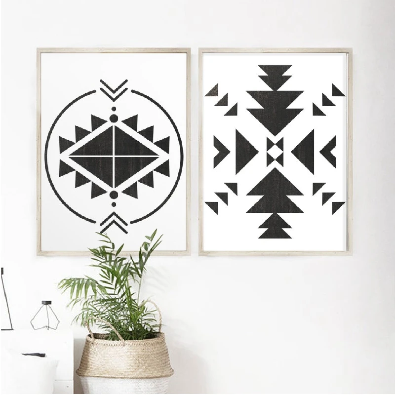 Black and white aztec pattern print home decor