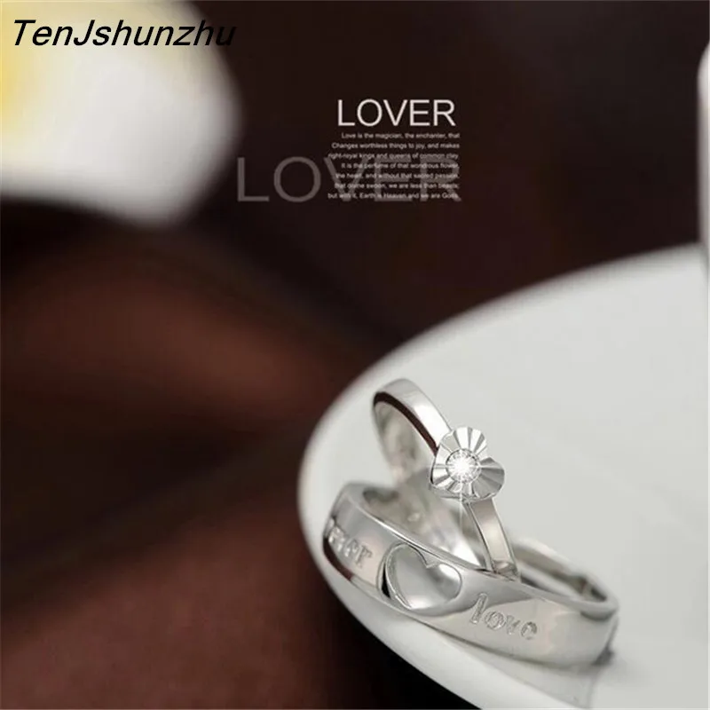 TenJshunzhu 2017 New Arrival Zircon Lover Couple Ring Set Engagement Silver Color Wedding Ring For Men and Women jz171