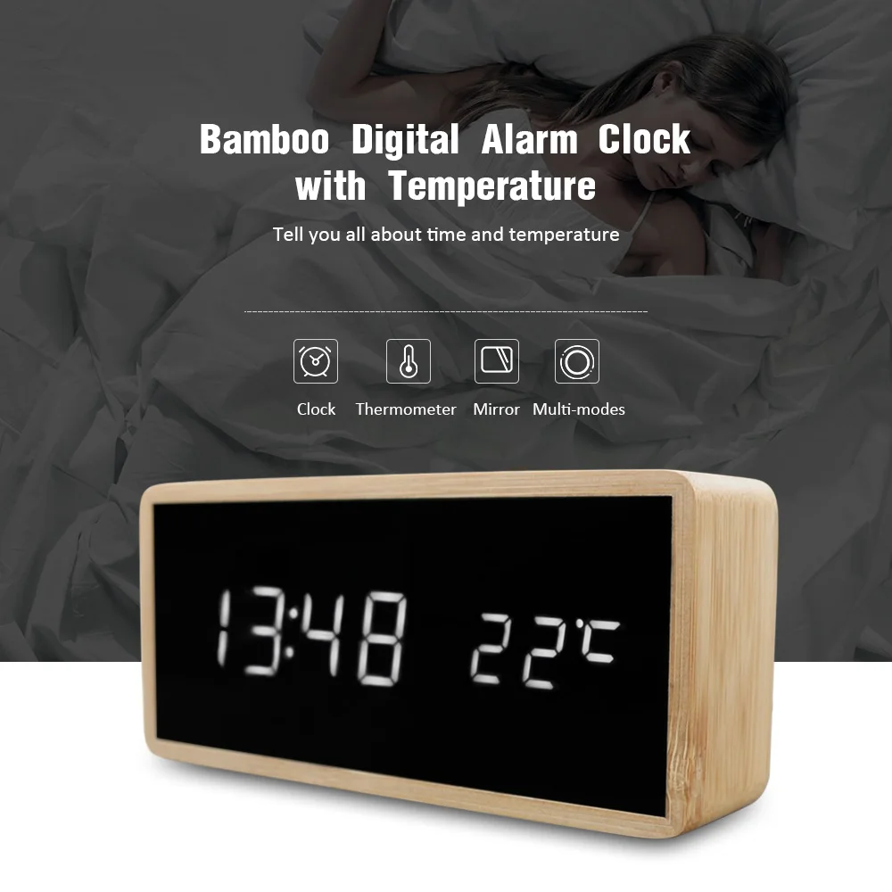 Бамбуковые деревянные зеркальные будильники с контролем звуков температуры настольные часы с цифровыми часами электронные светодиодный часы Despertador