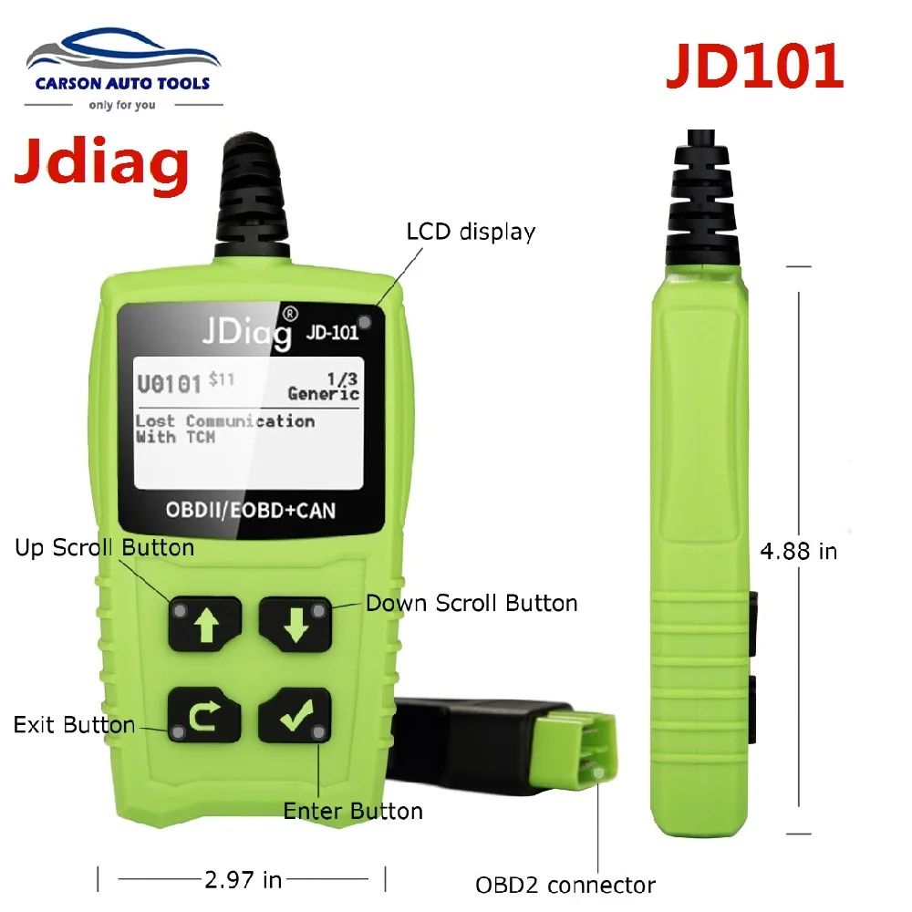 JDiag JD101 автомобильный диагностический инструмент Автомобильный сканер OBD2 читатель кода же Функция easydiag сканер EOBD с Батарея Тесты JD101
