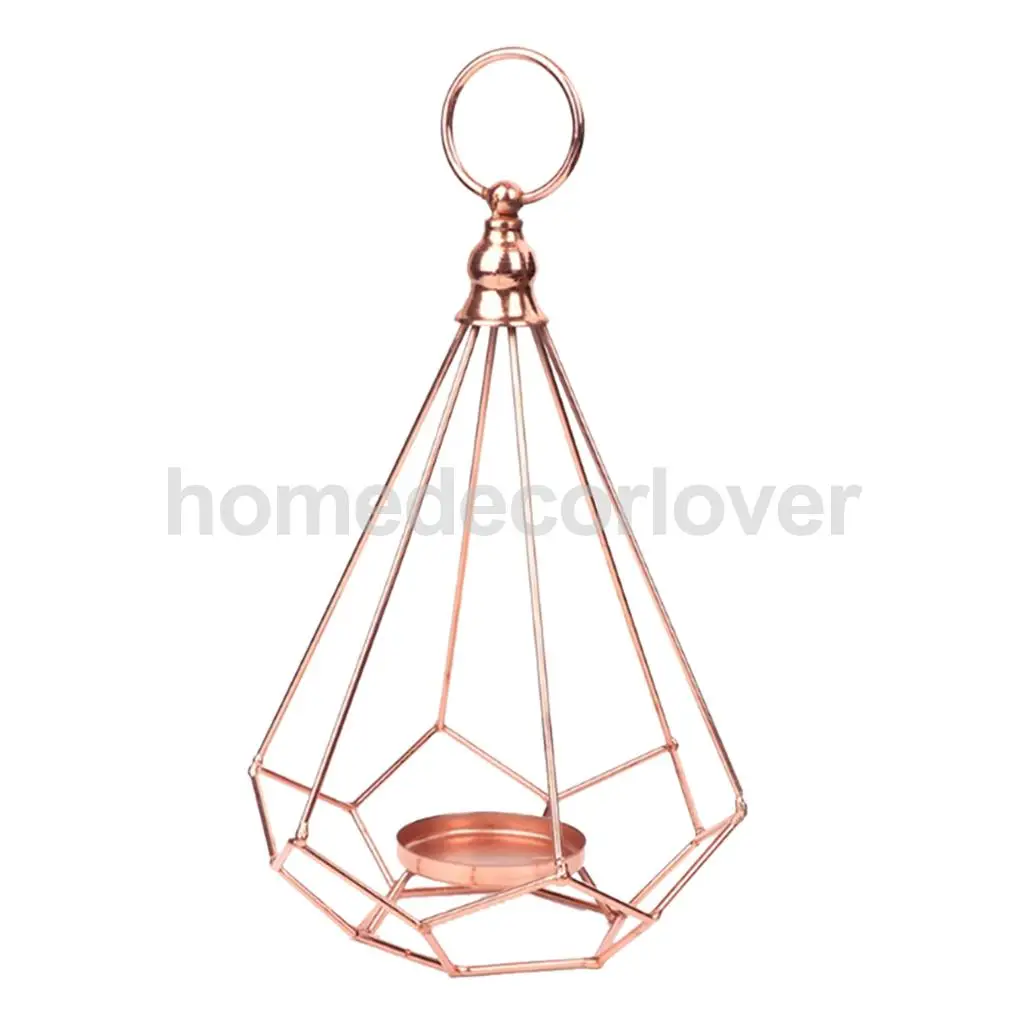 Geometric Diamond Shaped Alloy Framed Tea Light Candle Holder Candlestick for Cafe Bar Hanging Decor Photo Props