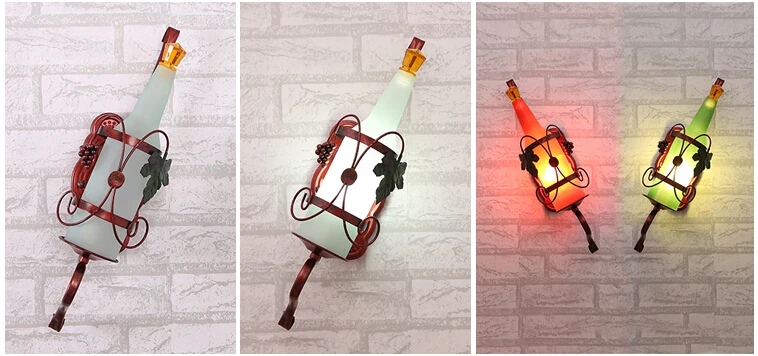 Rrustic винтажный настенный светильник для пивной бутылки, креативный цветной настенный светильник для стеклянной бутылки для светодиодного прохода, прикроватной тумбочки для спальни, лампа E27