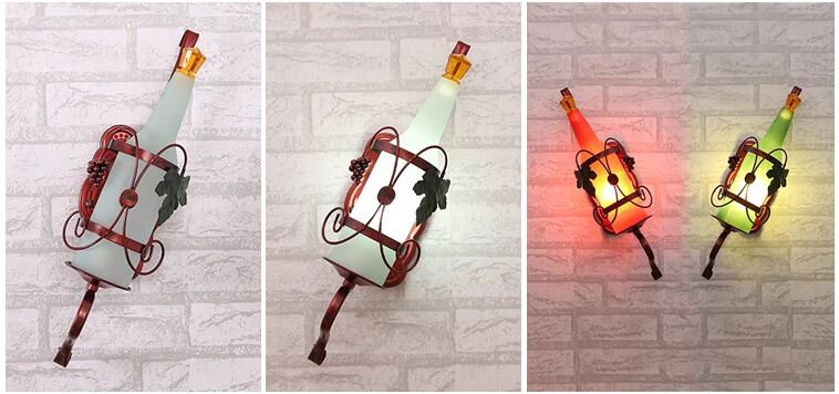 Rrustic Vintage Beer Bottle Wall Lamp , Creative Colours Glass Bottle Wall Light For Led Aisle Bedroom Bedside Wall Use E27 BULB
