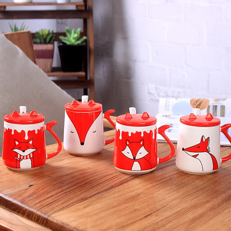 

Initial D Cute Cartoon Fox Animal Ceramics Coffee Cup With Cover Teaspoon Teacup Milk Tea Lowrie Tiki Mug Tasse Cafe Xicara Swig