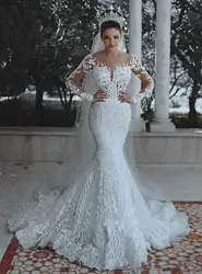 Винтаж Vestido De Noiva 2019 мусульманское свадебное платье Русалка с длинными рукавами аппликация кружева бисером свадебное платье в богемном