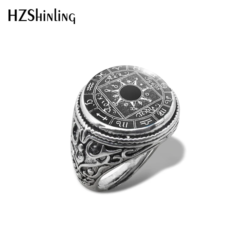 

2019 New The Zodiac Wicca Anatomical Vintage Ring Triquetra Pagan Wheel Of The Year Rings Glass Cabochon Jewelry