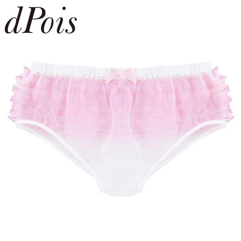 

Mens Lingerie Sissy Briefs Underpanties Frilly Ruffle Lace Trim Lightweight See Through Organza Sissy White Gay Briefs Underwear