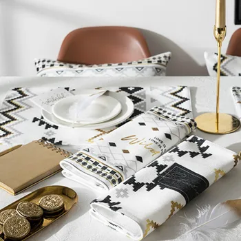 

DUNXDECO Table Placemat Party Dinner Plate Mat Fresh Black Yellow Love Words Print Simple Geometric Design Modern Warm Home Deco