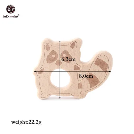 Let's Make 1PC Baby Teether Animal Wood Rings Elephant Camera Heart BPA Free Wooden Teether Nursing Accessorie Teething Toys cat 1