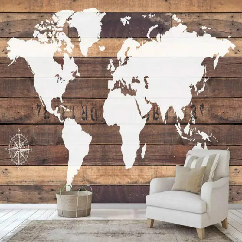 Nostalgic wooden board world map Wall Wallpaper Custom 3d Wall Paper for Bar coffee shop Decorative Painting 3d Wallpaper Muarl