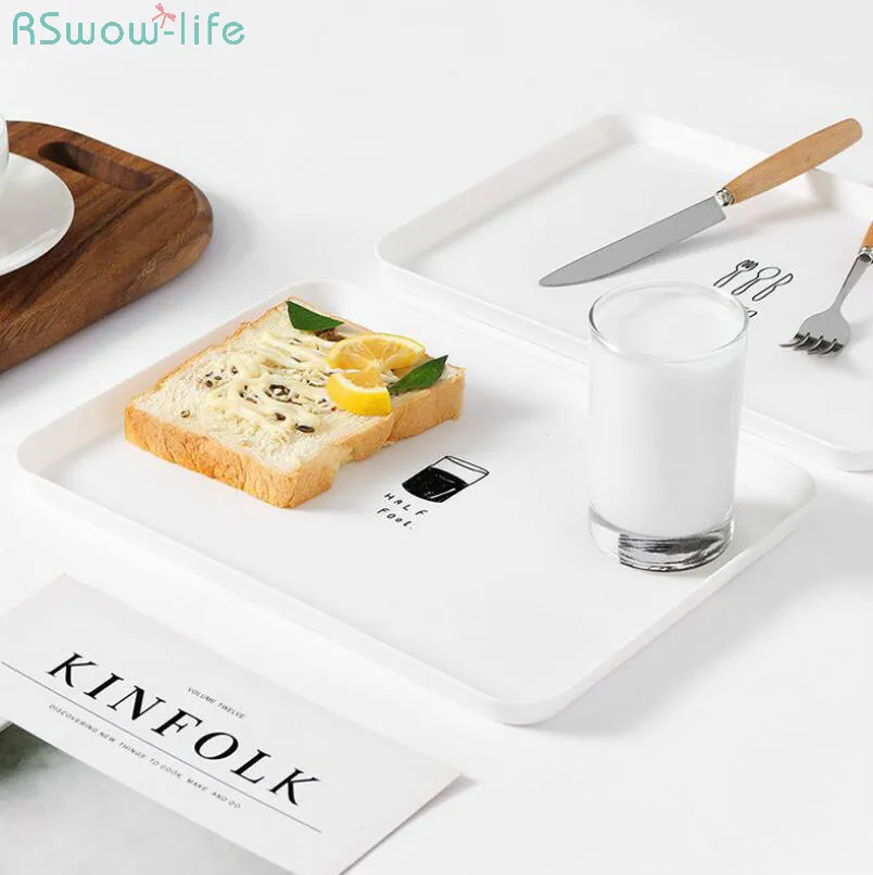 

Nordic Style Rectangular Plate Household PP Simple Breakfast Plates Serving Trays Decorative Tray Dessert Trays Household Tools