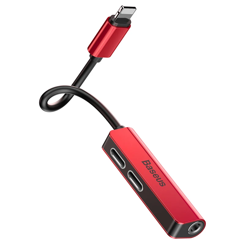 Аудио адаптер Baseus AUX для Lightning-3,5 мм разъем для зарядки наушников разветвитель для iPhone 11 Pro XS Max Xr X 8 7 OTG конвертер - Цвет: Red Black