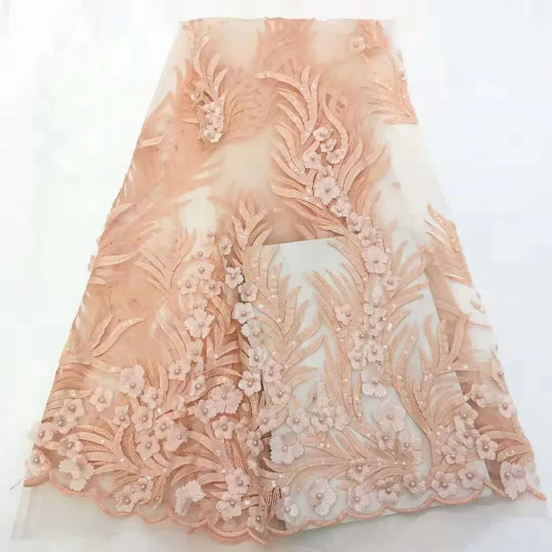 

African Lace Fabric With Beads 2018 Latest Nigerian Lace Fabric High Quality Tulle Lace Fabric For Dresses HJ1276-1