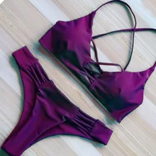 

Bikini 2017 New Swimwear Women Bikini Sets Cross Bandage Beach Bathing Suit Mid Waist Swimsuit Push Up Brazilian Suit