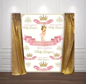 

custom Pink And Gold Princess Crown Baby Shower backdrops High quality Computer print party photography backgrounds