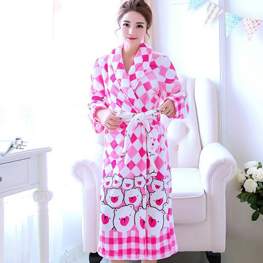 2018 Winter Women's Bathrobes Cotton Flannel Bath Robe Female Sleep
