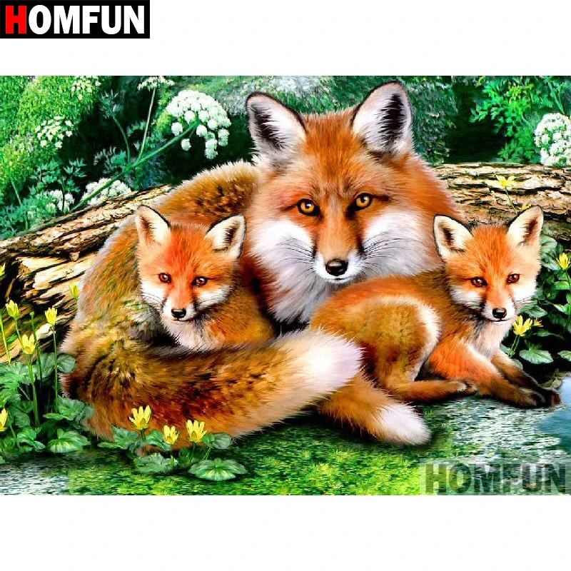 

HOMFUN 5D DIY Diamond Painting Full Square/Round Drill "Animal fox" 3D Embroidery Cross Stitch gift Home Decor A01006