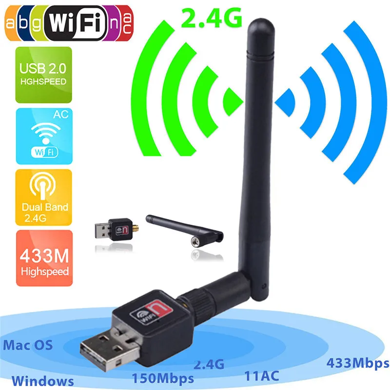 Mini-USB беспроводной адаптер LAN 150 Мбит/с 2dbi Антенна ПК приемник USB Wi-Fi Беспроводной сетевой карты 802,11 b/g/n 2,4G USB LAN Ethernet