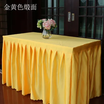 Сплошной цвет Таблица юбка Обложка отеля Банкетный конференции свадебный прием столом юбка настроить таблицу плинтус - Цвет: gold yellow