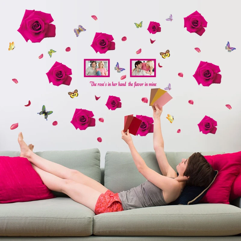 Flower Rose Love Photo Frame Bedroom Living Room Bathroom Window Door Furniture Wall Stickers Removable Decals Decor Mural dc18 | Дом и сад