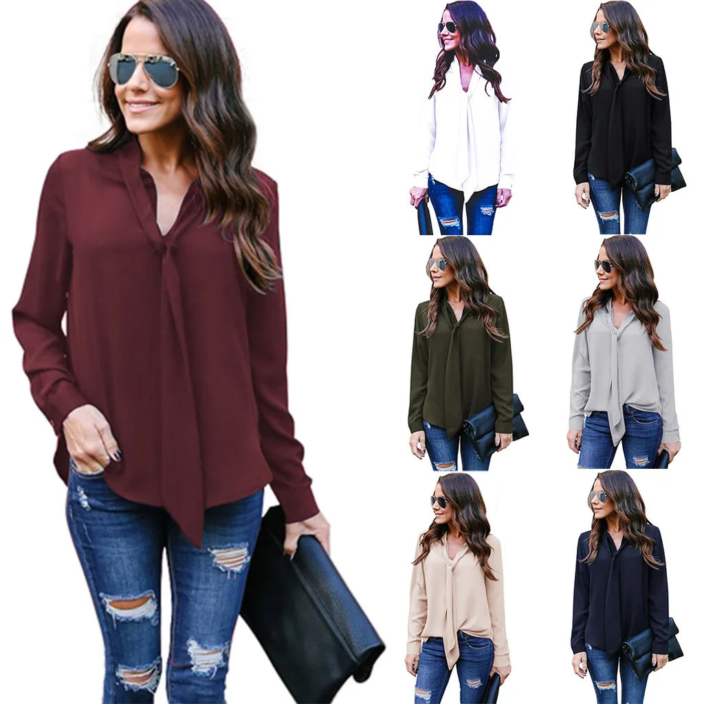 

Chiffon Office Lady Long Sleeve Women Blouse Shirt Irregular Womens Casual Blouses Shirts 2019 Spring Women Tops