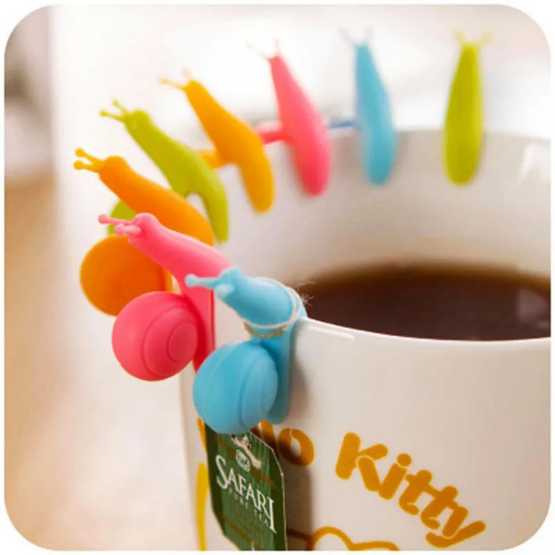 

5 Pcs/Set Kawaii Snail Shape Silicone Tea Bag Holder Cup Mug Candy Colors Gift Set Good Free Shipping Random Color