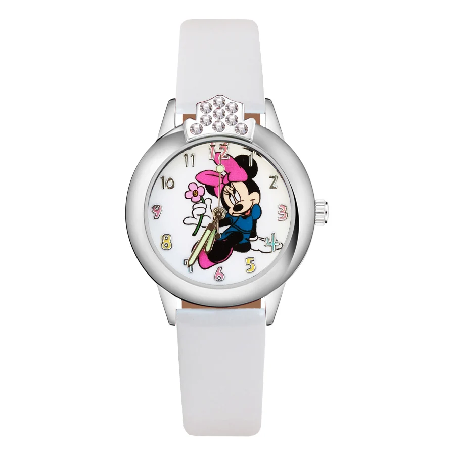 

Cartoon Cute Mickey Minnie Mouse Crystal style Children's Watches Kids Student Girls Boys Quartz Leather strap Wrist Watch JK135