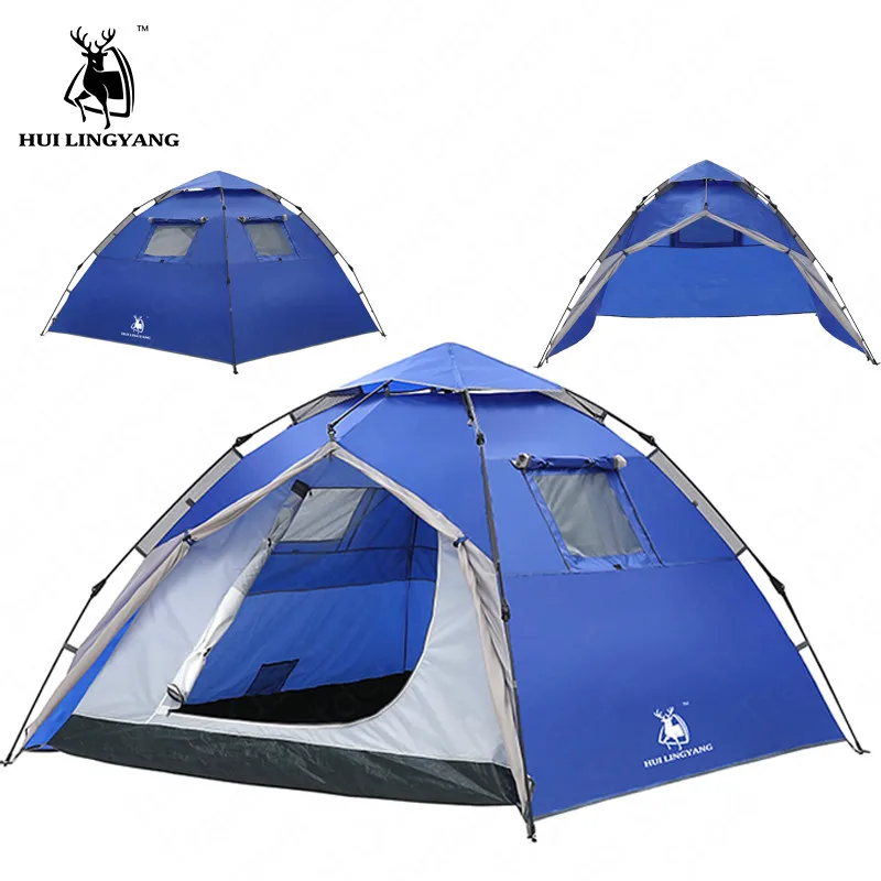 Газель Открытый Кемпинг палатка быстрое автоматическое открытие палатка 3-4 человек большое пространство Открытый водонепроницаемый двойной слой Famliy палатка - Цвет: Синий