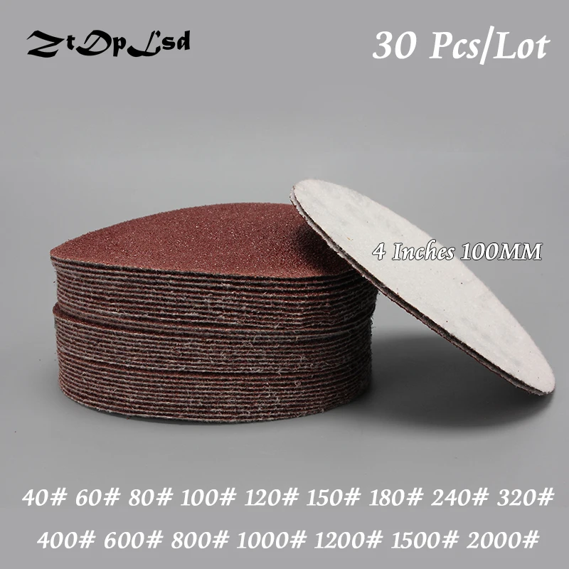 

ZtDpLsd 30Pcs/lot Dry Grinding 4 Inches 100MM Paper Flocking Sandpaper Pad Sanding Disc Woodworking Electric Grinder Accessories
