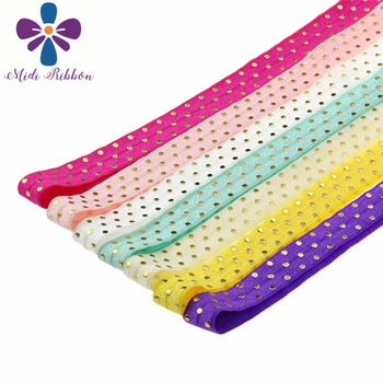 

5/8 inch Gold Polka dot Ribbon 5/8''(1.5cm) FOE fold over elastic ribbon band hair tie 50y/lot hair accessories