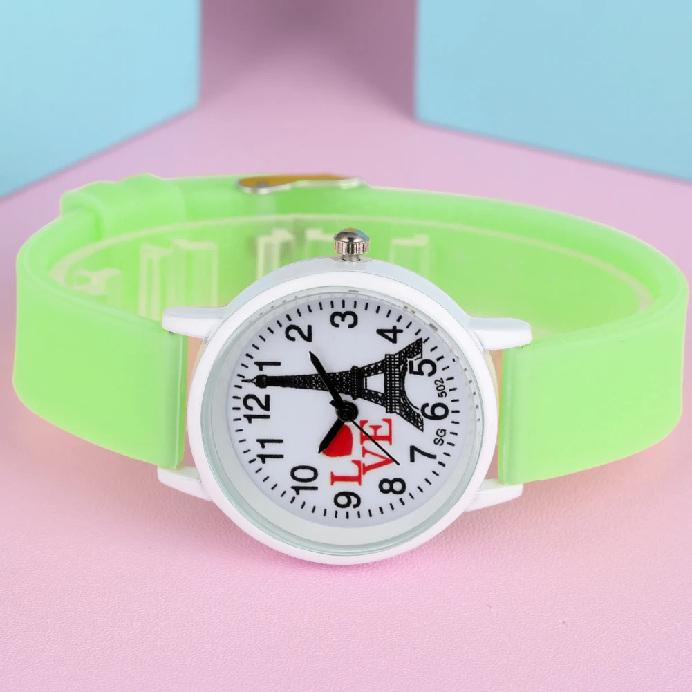 Классические кварцевые часы с изображением Эйфелевой башни для детей, силиконовый ремешок, циферблат с арабскими цифрами, наручные часы