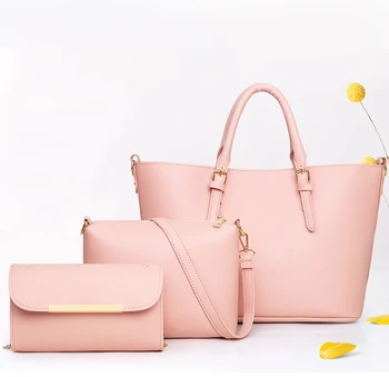 

Bags for Women 2019 New Women's Simple Large Handbag Capacity Mother Shoulder Bag 3 Pcs/set Purses and Handbags