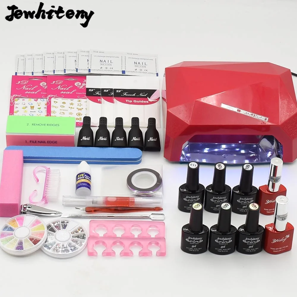 

UV LED Lamp nail art Set manicure tools kits 6 color 10ml soak off UV gel nail polish varnish set With Nail dryer top coat