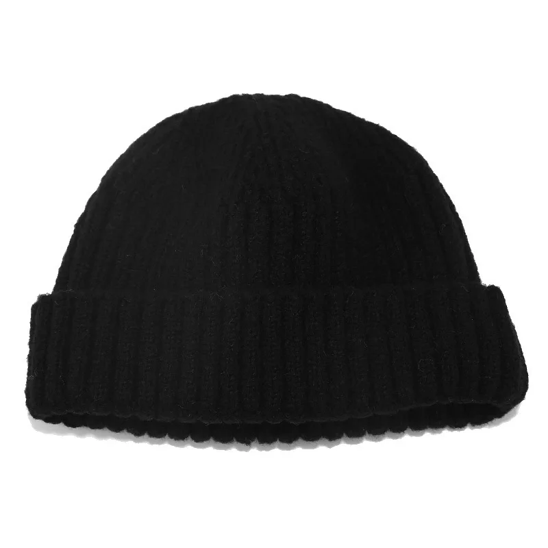 Ladies Beanies Plain Acrylic Knitted Winter Hats for Women Men Short Cuff Cap Navy Khaki Yellow Green Black - Color: Black