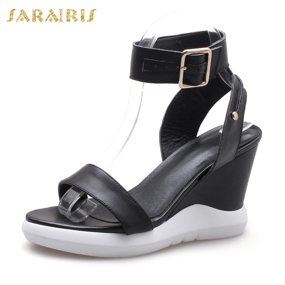 

Sarairis Brand New Summer Sandals 2019 women's Genuine Leather Ladies Wedges High Heels Shoes Woman Casual Party Ol Shoes