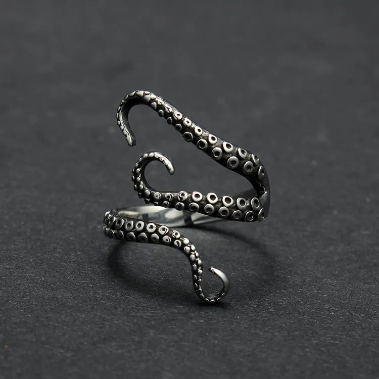 Free Shipping cool top quality Titanium steel Gothic Deep sea squid Octopus finger ring fashion jewelry opened Adjustable size