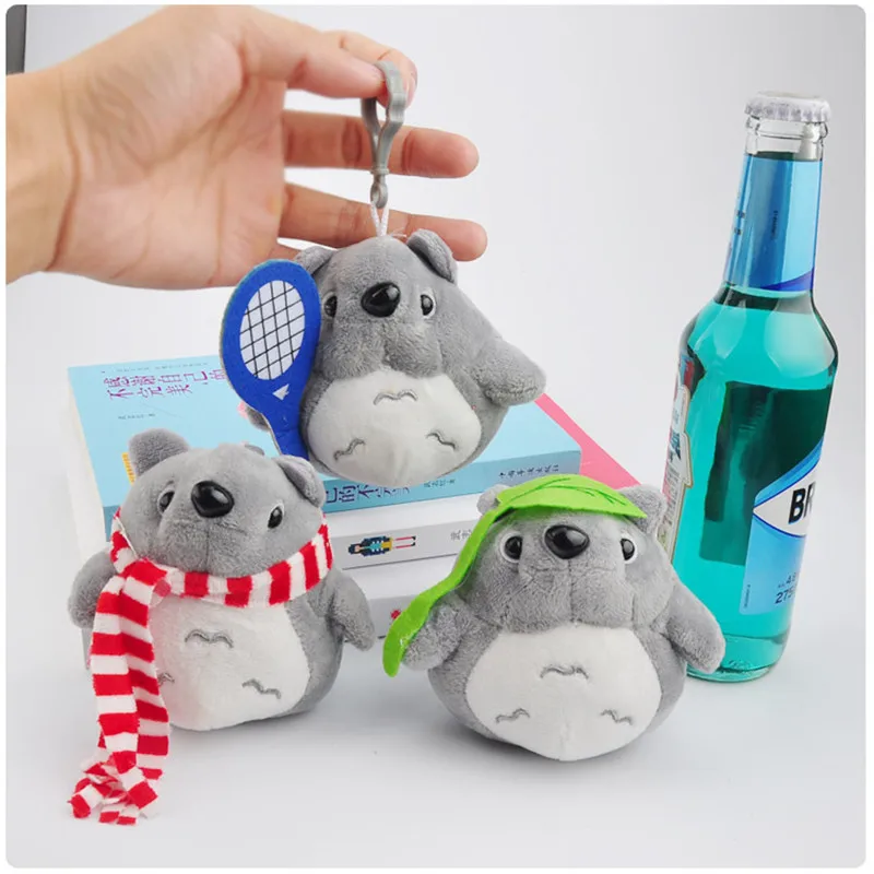 2017 Movie My Neighbour Totoro Plush Pendants Toys Small Cute Anime Cartoon Leaves Scarf Totoro Cat Key Bag Pendants Doll 12pcs 10cm (5)