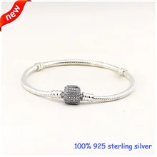 Compatible con la joyería europea ronda pulseras de plata con Clear Cubic Zirconia 100% 925 joyería de plata DIY 08B017